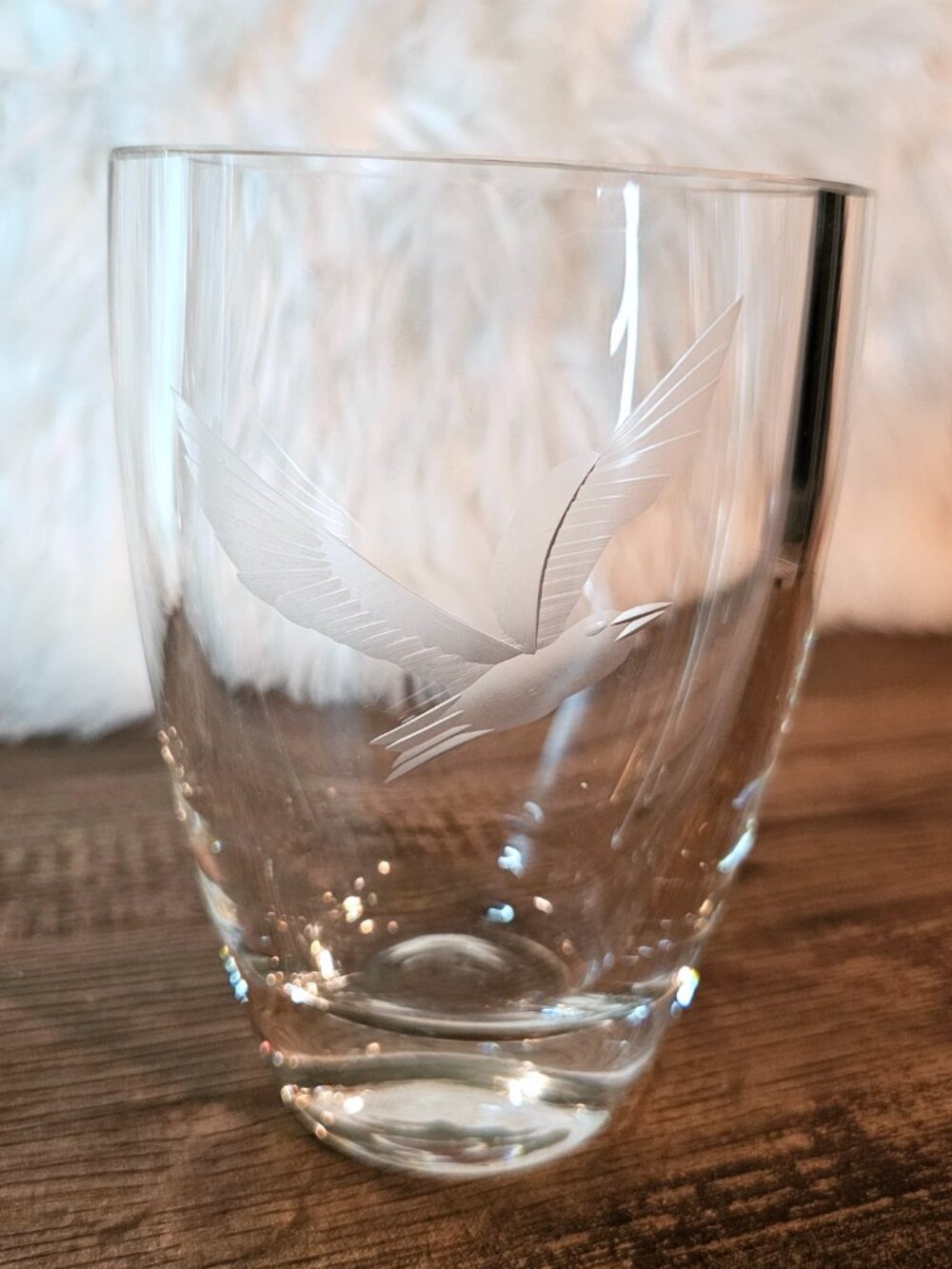 Heavy Thick Etched Glass Oval Minimalist Vase Flying Bird Seagull Eagle Small 5"